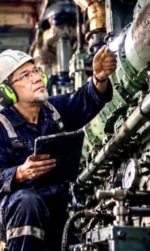 UMJ engineer taking engine performance measurements in the engine room